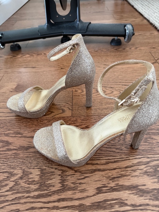 Michael Kors Gold Glitter Ankle-Strap Platform Heels